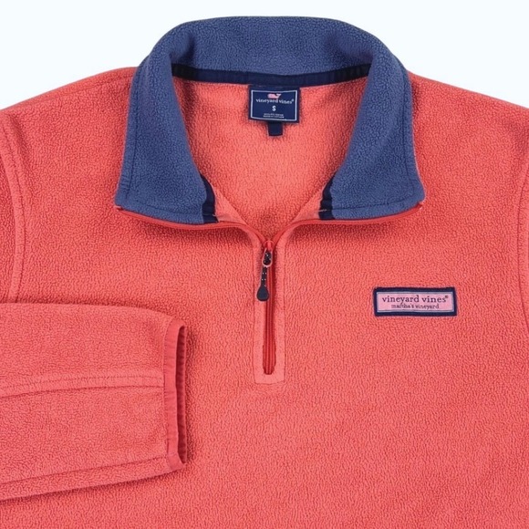 Vineyard Vines 1/4 Zip Fleece Pullover Men's SMALL Coral Pink Pockets - Picture 1 of 9
